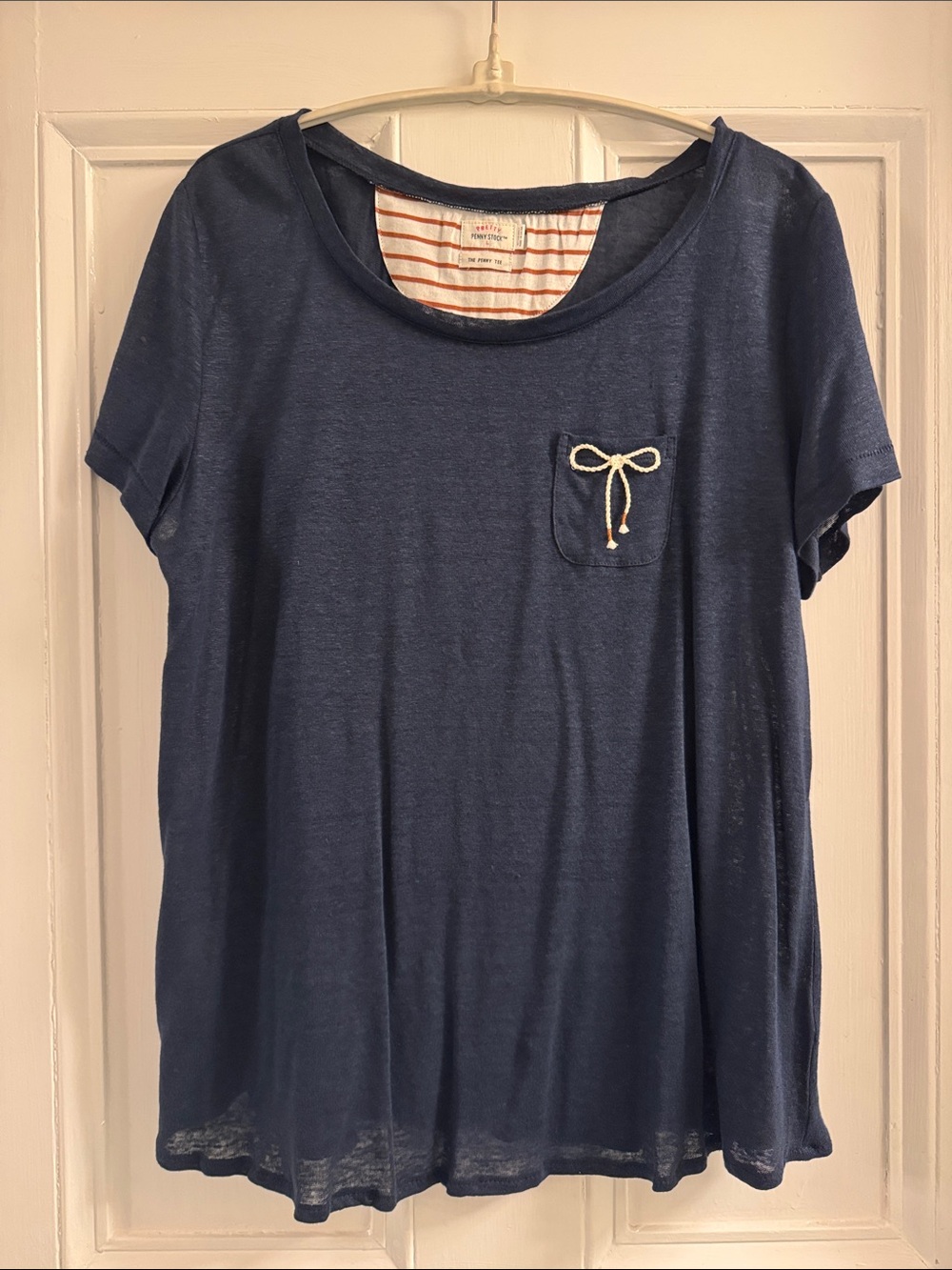Pretty penny stock Navy Short Sleeve Pocket Tee with Rope Bow size large